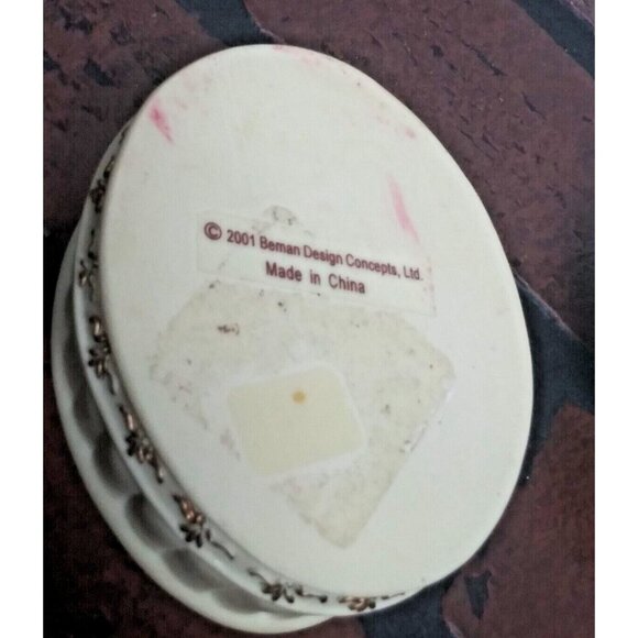 VTG 2001 trinket box angel little girl jewelry box resin ivory blue pink Oval - Picture 8 of 9